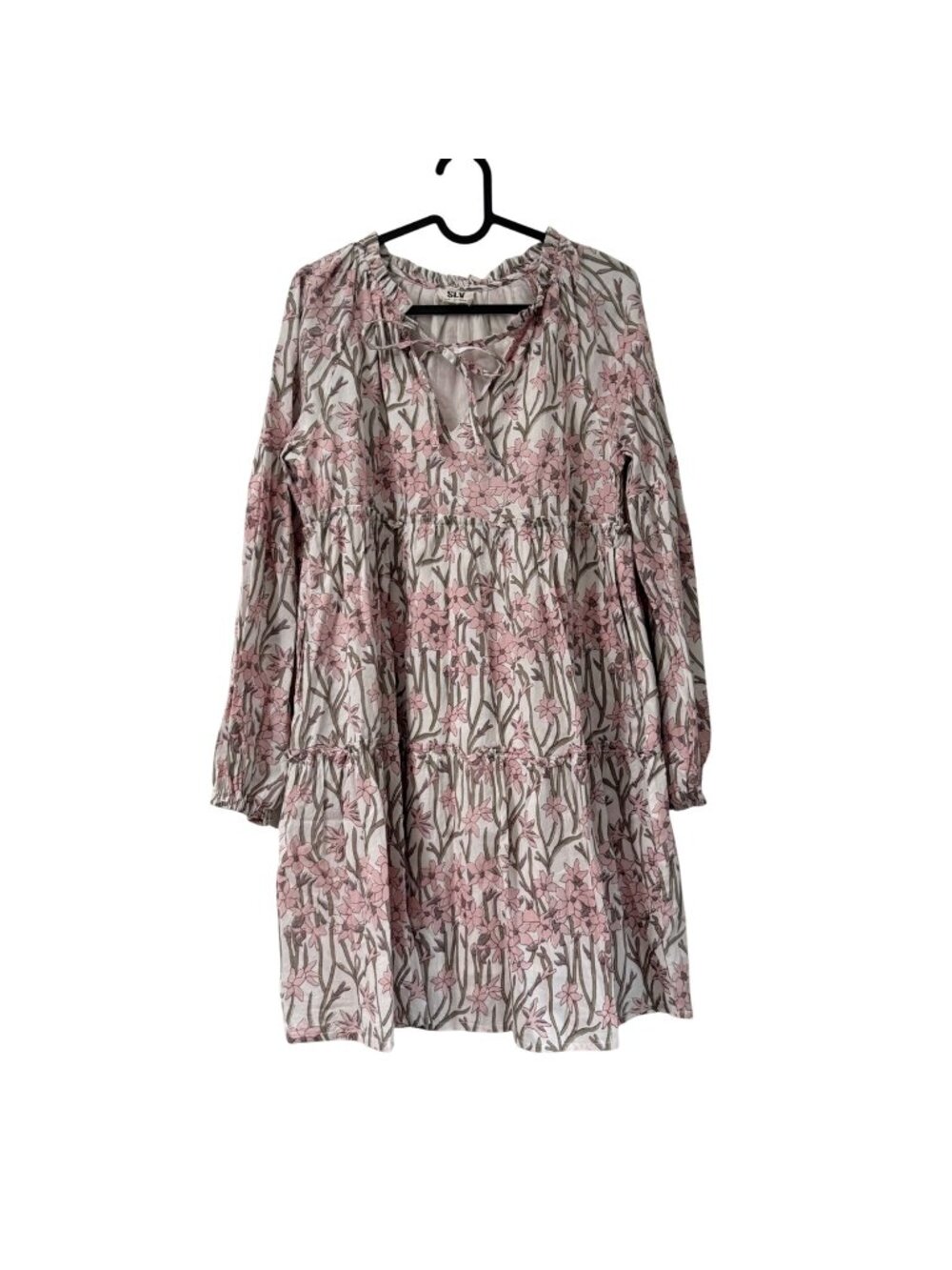 SLV Sur La Vague Pink Floral Tiered Long Sleeve Dress Womens Size Medium